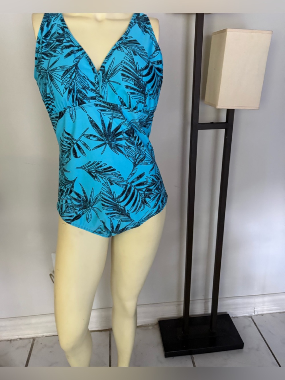 bpc Turquoise Tropical Print One-Piece Swimsuit